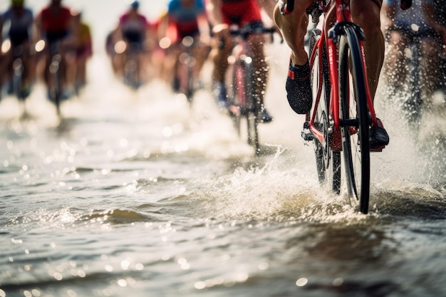 Triathlon in primo piano corsa in bicicletta Persona vincitrice Generare Ai