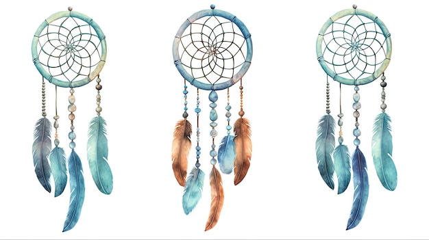 Tribal Dreamcatcher Acquarello Isolato Decorazione bohema in stile Boho Chic popolare con