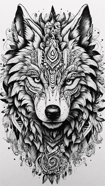 Tribal Spirit Wolf Illustrazione vettoriale minimalista per Tshirt Design