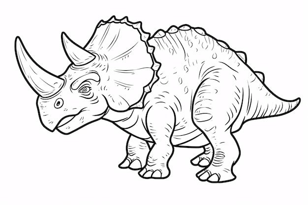 Triceratops Dinosauro Nero Bianco Lineare Doodles Line Art Pagina da colorare Per bambini Libro da colorare