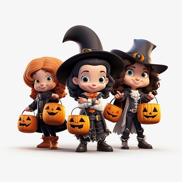 TrickorTreaters Crea un gruppo di bambini carini in costumi di Halloween con adesivi dolcetti