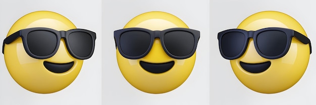 Trio di emoji per occhiali da sole 3D divertenti ed eleganti