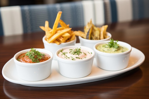 Trio di salse con un lato di patatine fritte