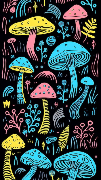 Trippy Mushroom Dream Psychedelic Retro Pattern AI generativa