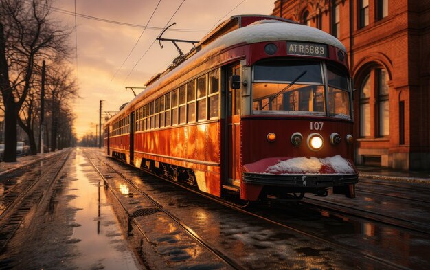 Trolley retro nella scena urbana storica