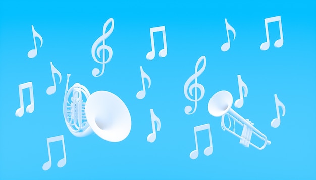 Tromba bianca su sfondo blu, 3d'illustrazione