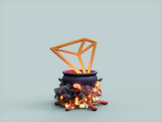 Tron Cauldron Fire Cook Crypto Currency 3D Illustration Render