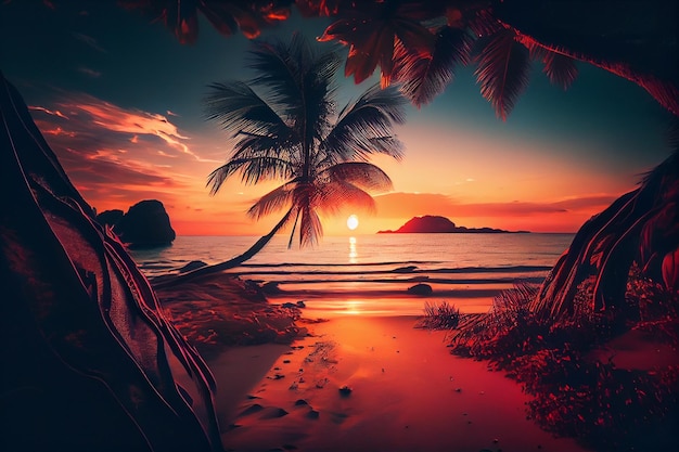 Tropical beach sunsetgenerative ai