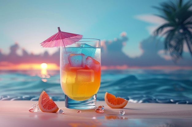 Tropical Delight Un rinfrescante cocktail sulla riva all'ora d'oro