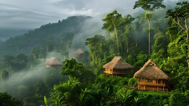 Tropical Forest Mist Bungalow Per trasmettere un senso di solitudine e tranquillità in un paradiso tropicale