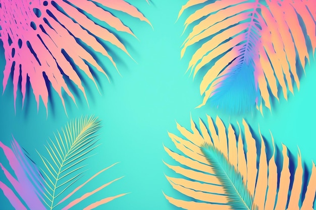 Tropical neon verde iridescente foglie di palma motivo floreale sfondo illustrazione con copia spazio
