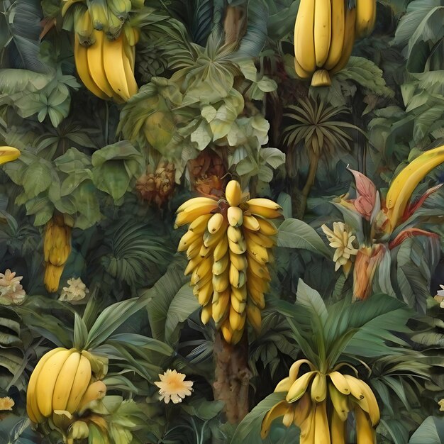 Tropischer Regenwald im Vordergrund ein bananenbaum mit Frchten AI