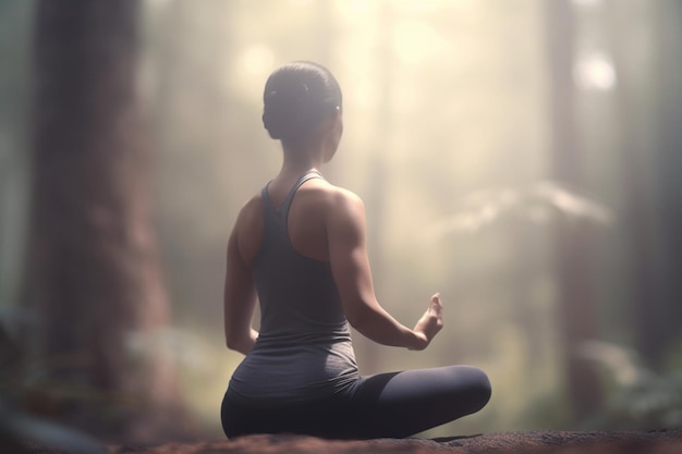 Trovare la pace all'interno della donna che medita nella posa di yoga a gambe incrociate