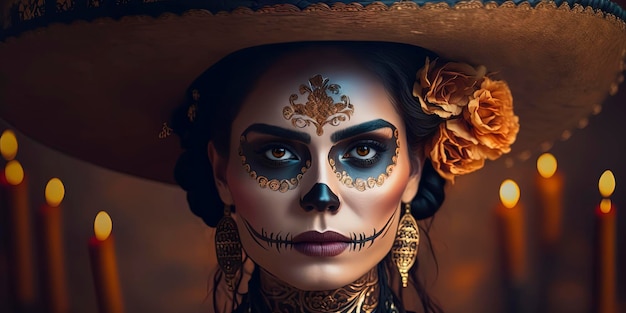 Trucco Catrina su Dia de los Muertos donna Generative AI