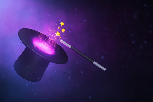 Trucco con la bacchetta magica su illustrazione 3D