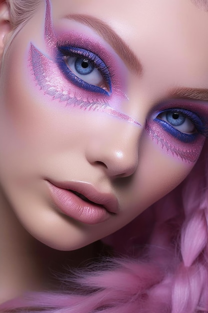 Trucco per una ragazza con occhi rosa e occhi viola