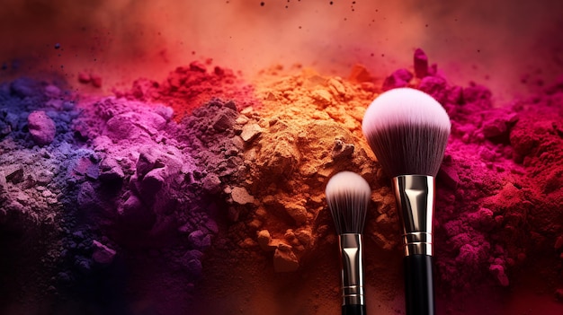 trucco spazzolato e polvere cosmetica