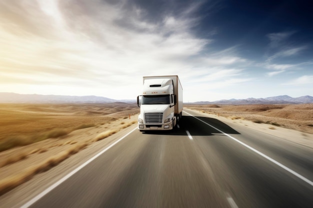 Truck di container su autostrada logistica stradale concetto industriale di trasporto merci di importazione-esportazione