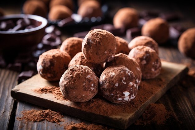 Truffoli al cioccolato fatti in casa su un piatto di ardesia