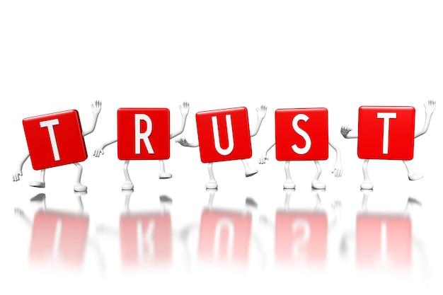 Trust cartoon lettere rosse illustrazione 3D