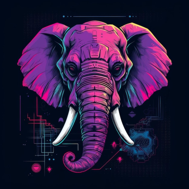 TShirt stampa testa di elefante in colori vivaci