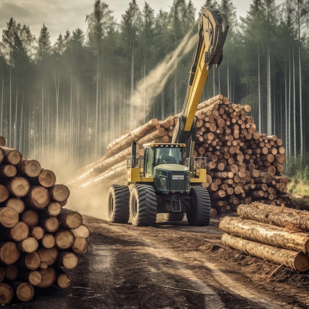 Tubi di abete pilati Alberi segati dalla foresta Toglieria di legname Industria del legno Generativo Ai