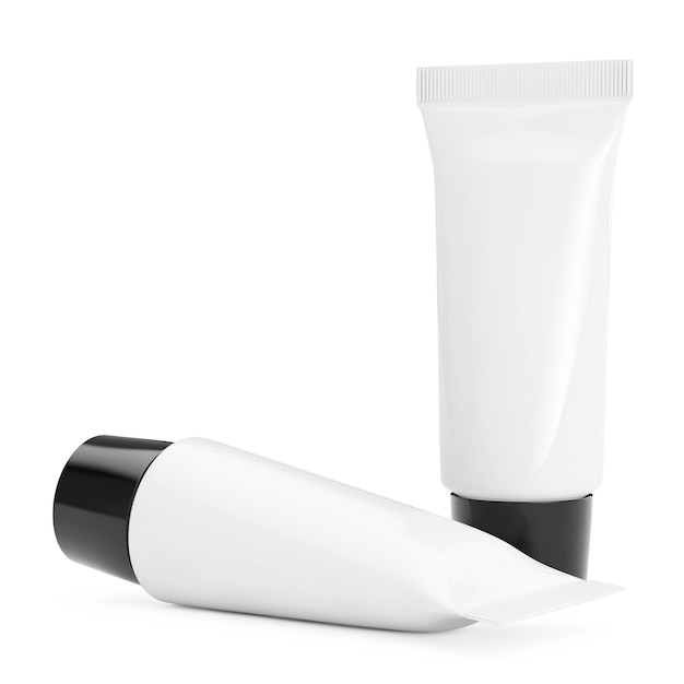 Tubo bianco crema cosmetica vuoto con spazio Emrty per il tuo design su sfondo bianco. Rendering 3D