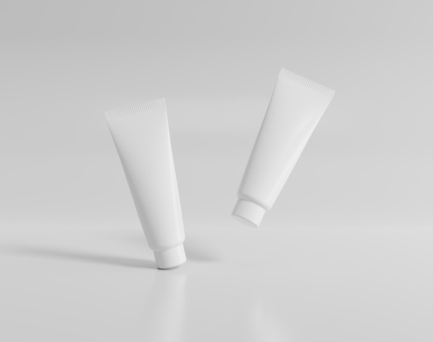 Tubo cosmetico bianco vuoto, confezione di tubo mock up di crema, rendering 3d, illustrazione 3d