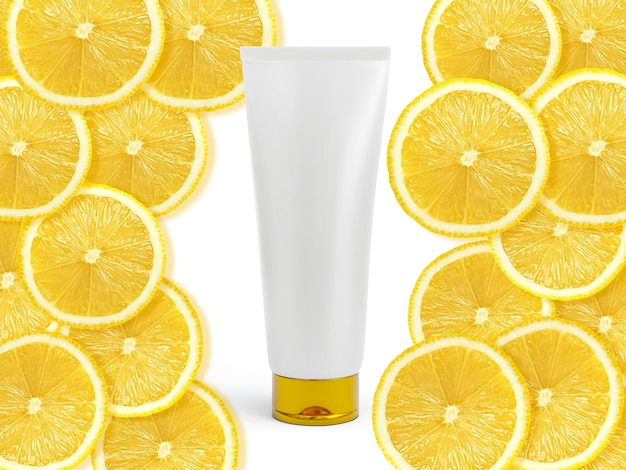 Tubo cosmetico in plastica per crema o gel Motivo a fette di limone giallo sfondo texture