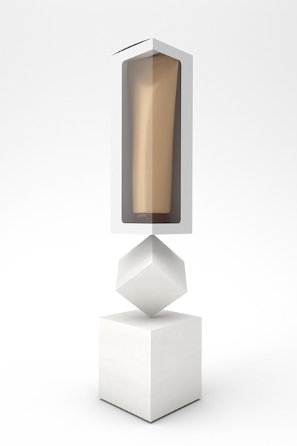 Tubo Crema Equilibrato Con Una Scatola Lato Destro In Sfondo Bianco