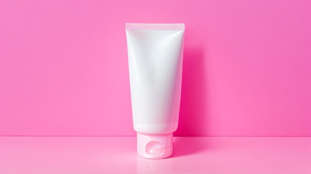 Tubo vuoto di crema per il corpo su sfondo rosa IA generativa