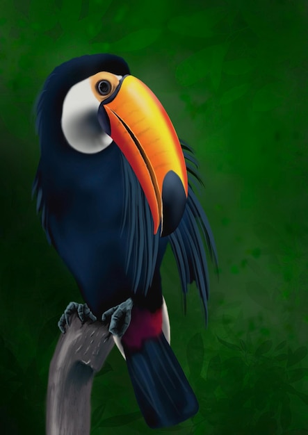 Tucano illustrazione realistica di un bellissimo tucano in Brasile disegnato a mano