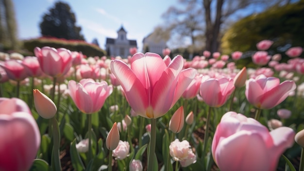 Tulip Garden E Rose In Fiore