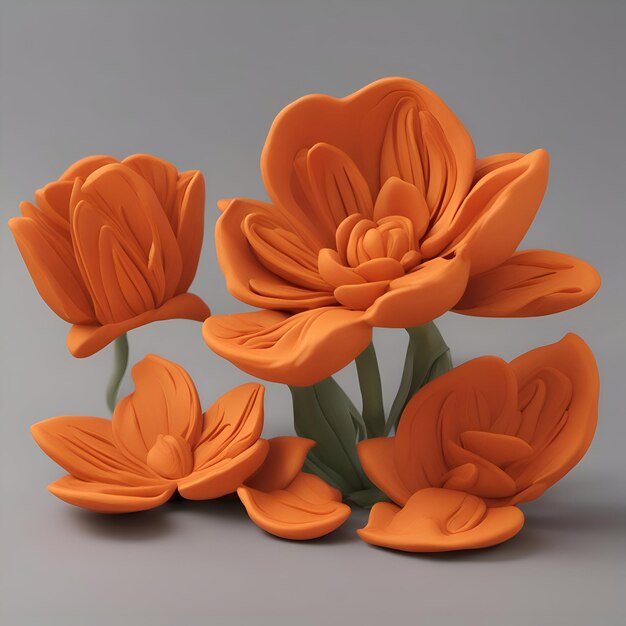 Tulipani arancioni su sfondo grigio rendering 3d illustrazione 3d