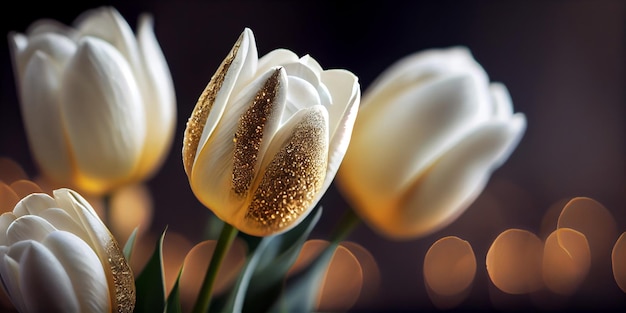Tulipani bianchi con panorama primaverile bokeh AI generato