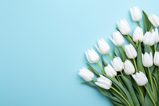 Tulipani bianchi su sfondo blu AI generativa