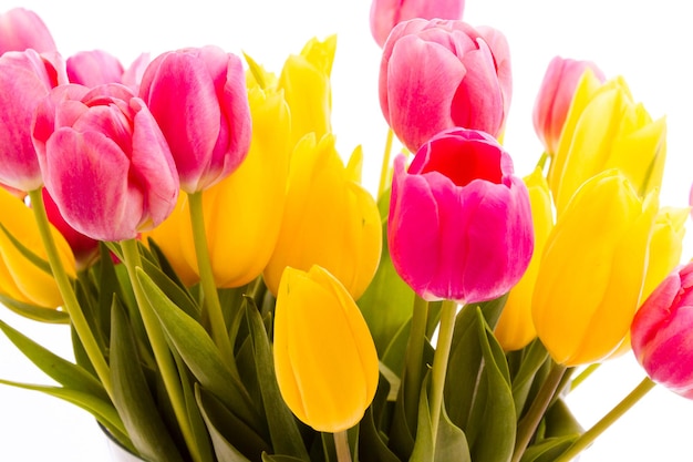 Tulipani gialli e rosa nel bouquet primaverile.