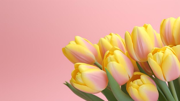Tulipani gialli su sfondo rosa AI Generative