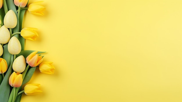tulipani gialli uova di Pasqua colorate sfondo giallo