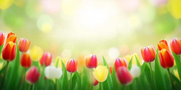 Tulipani in un campo con uno sfondo sfocato