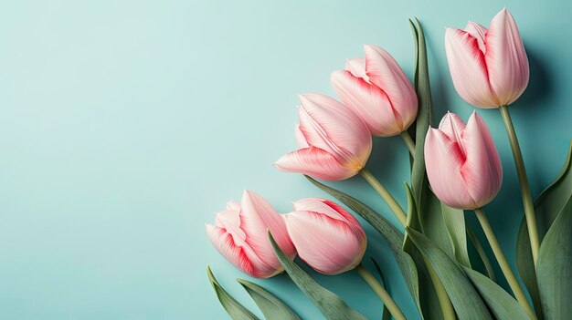 Tulipani rosa su sfondo blu