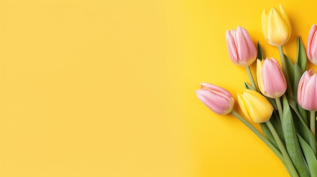 Tulipani rosa su uno sfondo giallo