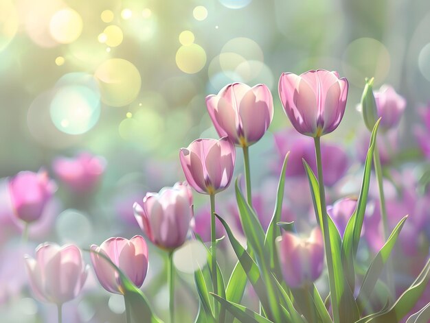 Tulipani rossi primavera sfondo bokeh colorato