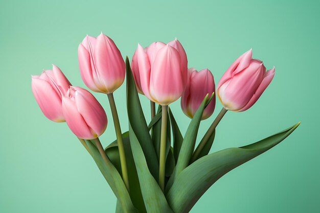 Tulipi rosa su sfondo verde pistacchio per la festa della madre