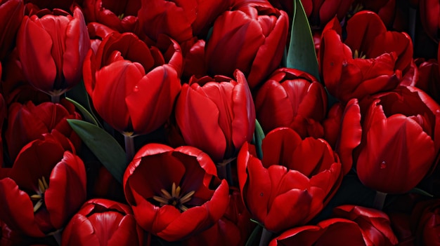 Tulipi rossi in un giardino di fiori