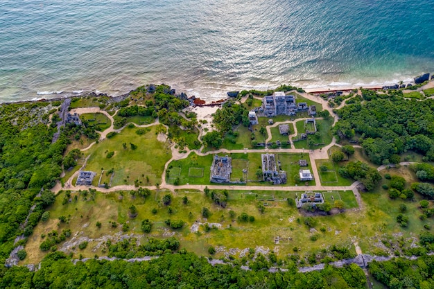 Tulum maya rovina il panorama della vista aerea