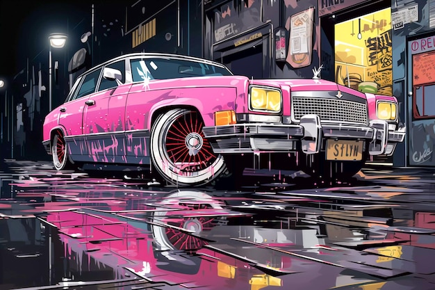 Tuning auto giapponese Bosozoku graffiti poster art illustrazione AI generato