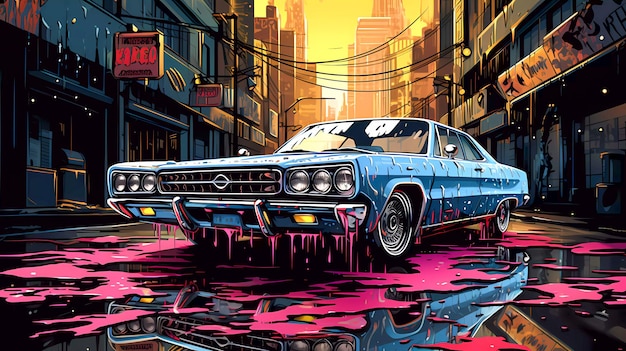 Tuning auto giapponese Bosozoku graffiti poster art illustrazione IA generativa