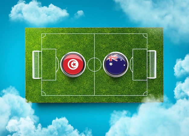 Tunisia vs Australia Versus banner dello schermo Concetto di calcio campo da calcio stadio 3d illustrazione