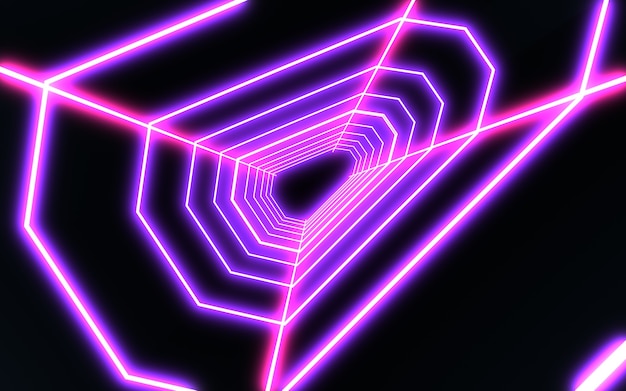 Tunnel al neon 3D con luce al neon. illustrazione 3D